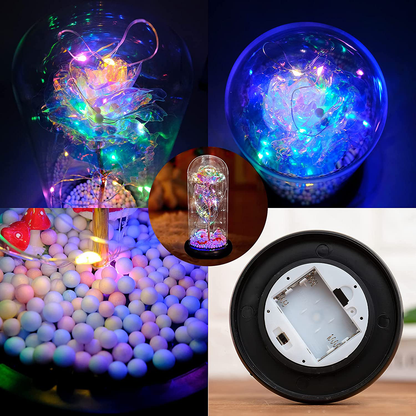 Fam Mitglie Galaxy Rose Flower Gift for Girlfriend, Artificial Flowers Glass Rose Gifts for Women/Mom, Beauty and Beast Rose in Glass Dome with Led Light String for Christmas Valentine's Day Gift Arts & Entertainment > Party & Celebration > Gift Giving FAM MITGLIE   