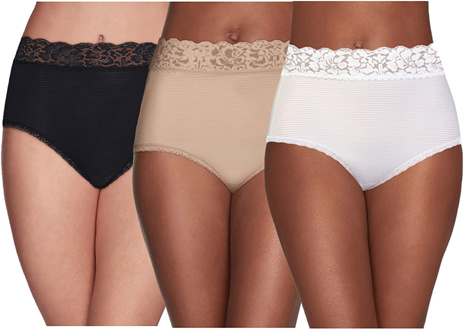 Vanity Fair Women'S Flattering Lace Panties Apparel & Accessories > Clothing > Underwear & Socks > Underwear Vanity Fair Brief - 3 Pack - Black/White/Rose Beige Stripe Brief 8