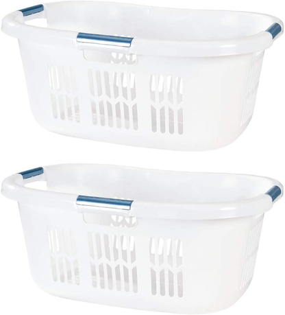 Rubbermaid 2.1 Bushel Small Hip Hugger Portable Plastic Home Laundry Basket with Grab through Handles, White (2-Pack) Apparel & Accessories > Clothing > Underwear & Socks > Underwear Rubbermaid   