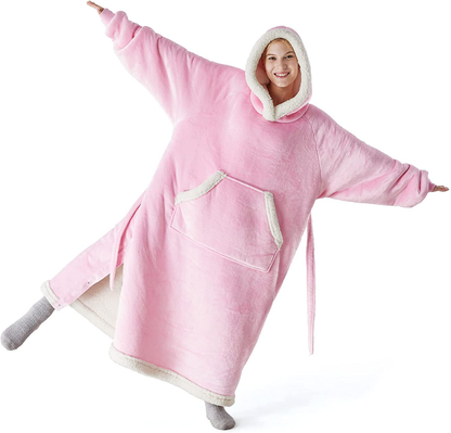 Bedsure Pink Wearable Blanket Hoodie Gift for Women- Long-Length Hooded Blanket Sweatshirt Adult with Side Split and Belt, Warm Sherpa Sweater Blanket Jacket Arts & Entertainment > Party & Celebration > Gift Giving Bedsure Pink Oversize 