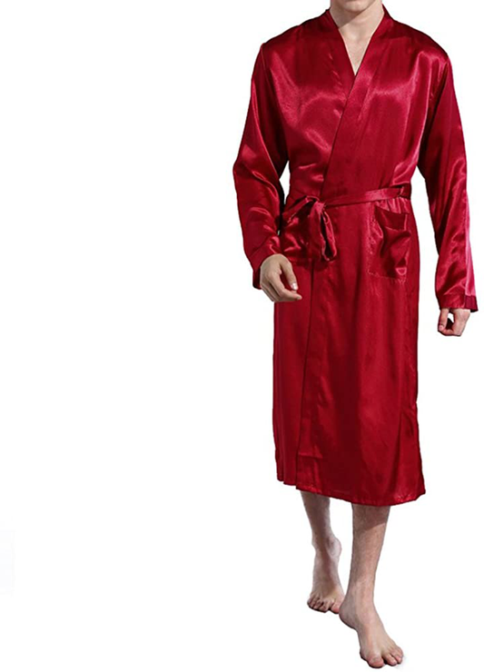 Elountik Men'S V Neck Satin Robe Kimono Long Bathrobe Pajamas Nightgown Sleepwear Christmas Robe for Wedding Party Apparel & Accessories > Clothing > Sleepwear & Loungewear > Robes Kylie Max   