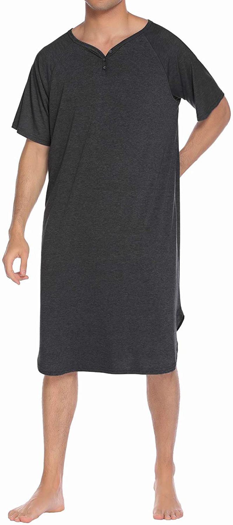 Ekouaer Sleepwear Men'S Nightshirt Short Sleeve Pajamas Comfy Big & Tall Henley Sleep Shirt M-XXXL Apparel & Accessories > Clothing > Sleepwear & Loungewear > Nightgowns Kylie Max   
