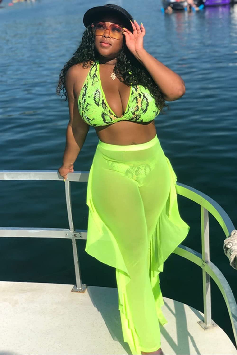 COCOLEGGINGS Women'S Sheer Mesh Ruffle Pants Swimsuit Bikini Bottom Cover Ups Apparel & Accessories > Clothing > Swimwear Kylie Max   
