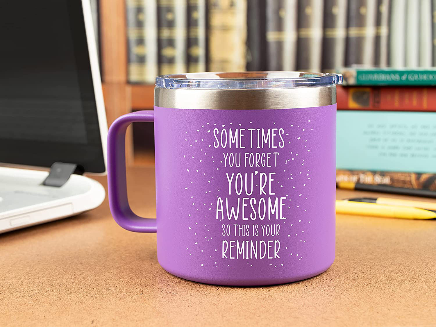 Inspirational Gifts for Women –Stainless Steel Coffee Purple Mug/Tumbler 14oz “Sometimes You Forget You’re Awesome” – Gift Idea for Proud of You, Cheer Up, Coworker, Motivational, Best Friend, Her Arts & Entertainment > Party & Celebration > Gift Giving KLUBI   