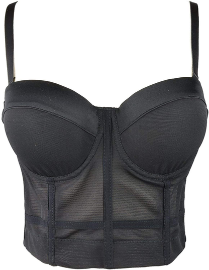 ELLACCI Women'S Mesh Bustier Crop Top Push up Corset Tops Bra Black Apparel & Accessories > Clothing > Underwear & Socks > Lingerie ELLACCI   