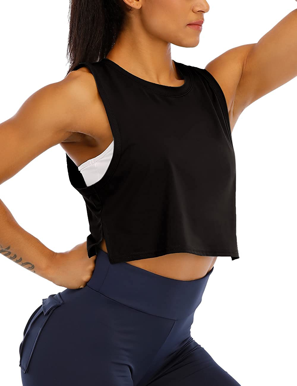 HIOINIEIY Womens Crop Tops Workout Tops Loose Sleeveless Cropped Muscle Open Side Shirts Gym Exercise Yoga Shirts Apparel & Accessories > Clothing > Activewear Kylie Max   