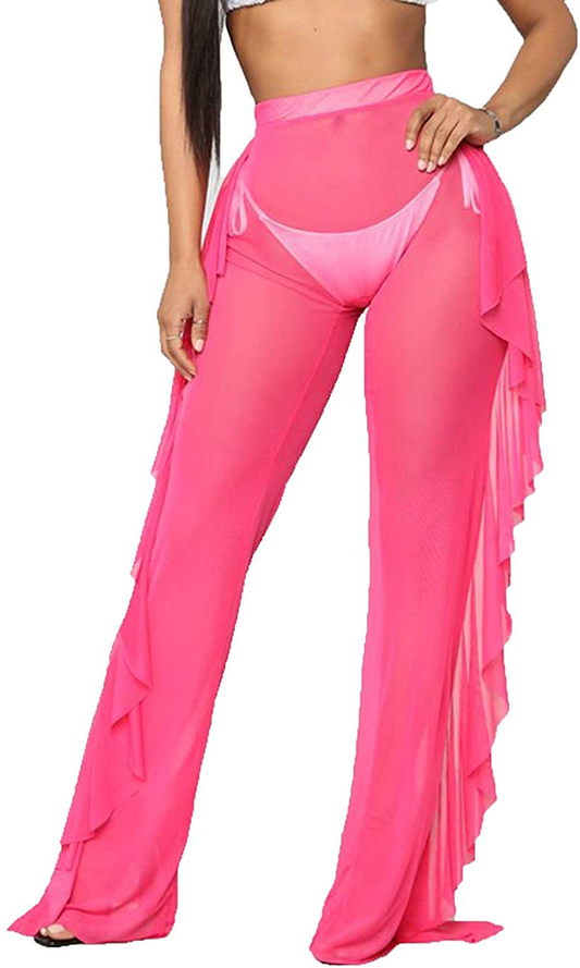 Willow Dance Women'S Perspective Sheer Mesh Ruffle Pants Swimsuit Bikini Bottom Cover up Pants Apparel & Accessories > Clothing > Swimwear Kylie Max   