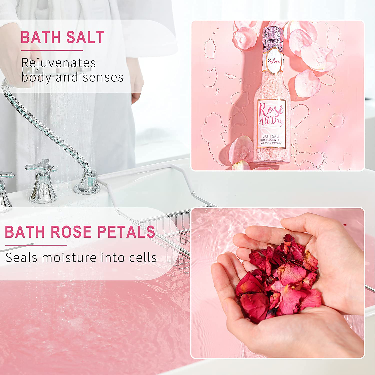 Spa Gifts for Women, Bath Gift Set with Rose Scent Gift Baskets for Women, Spa Kit Include Essential Oil, Bath Salt, Salt Scrub, Soap, Bath Petals, Christmas Gift Box for Her, 5 Pcs Spa Set Arts & Entertainment > Party & Celebration > Gift Giving # BFFLOVE   