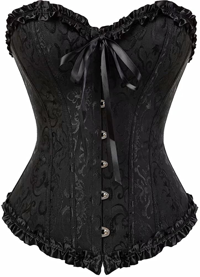 Corset Top Bustier Women'S Overbust Satin Floral Lace up Trim plus Size Bodyshaper Apparel & Accessories > Clothing > Underwear & Socks > Lingerie jutrisujo Black 819 Medium 