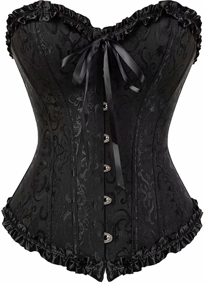 Corset Top Bustier Women'S Overbust Satin Floral Lace up Trim plus Size Bodyshaper Apparel & Accessories > Clothing > Underwear & Socks > Lingerie jutrisujo Black 819 Medium 