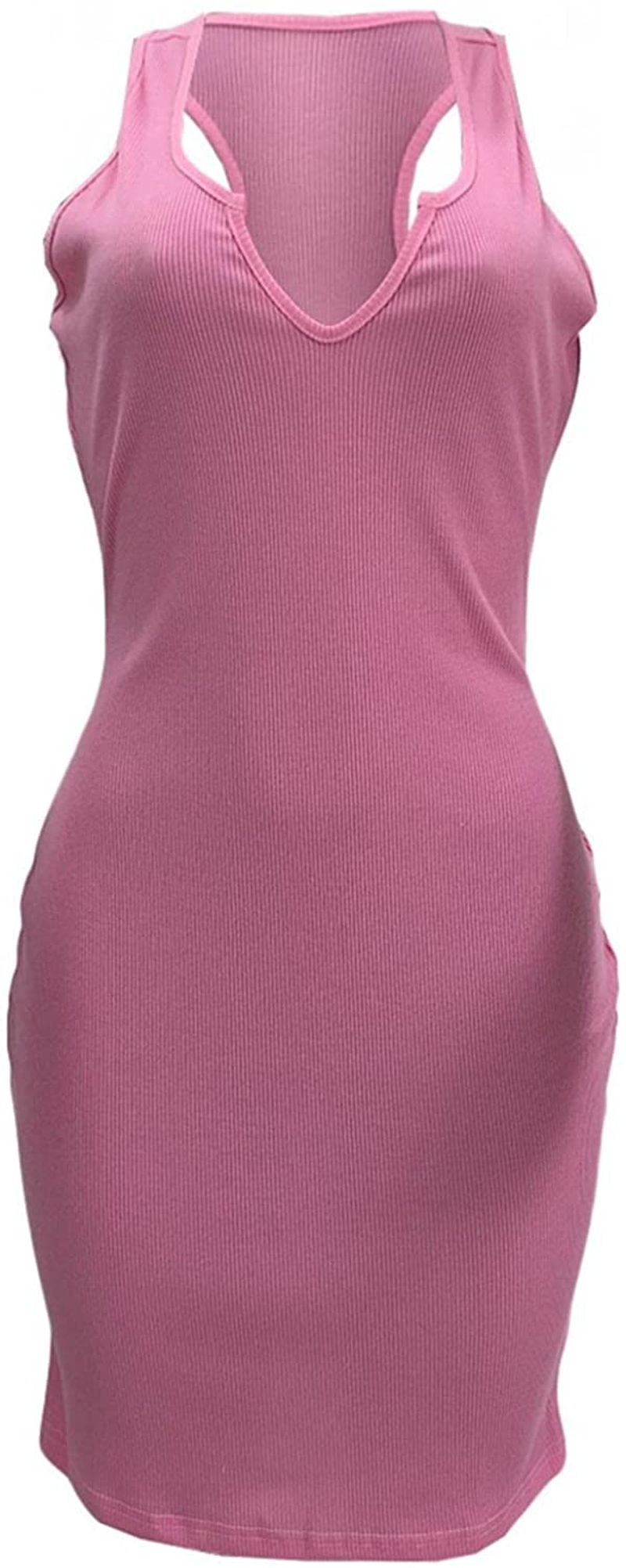 Burband Womens Ribbed V Neck Sleeveless Tank Dresses Basic Bodycon Mini Dress Solid Scoop Neck Summer Tank Shirt Dresses Apparel & Accessories > Clothing > Underwear & Socks > Shapewear Burband   