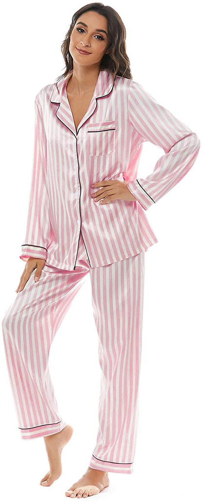 Escalier Womens 5Pcs Silk Satin Pajama Set Cami Pjs Sleepwear Button down Pj Sets Loungewear Apparel & Accessories > Clothing > Sleepwear & Loungewear Kylie Max   