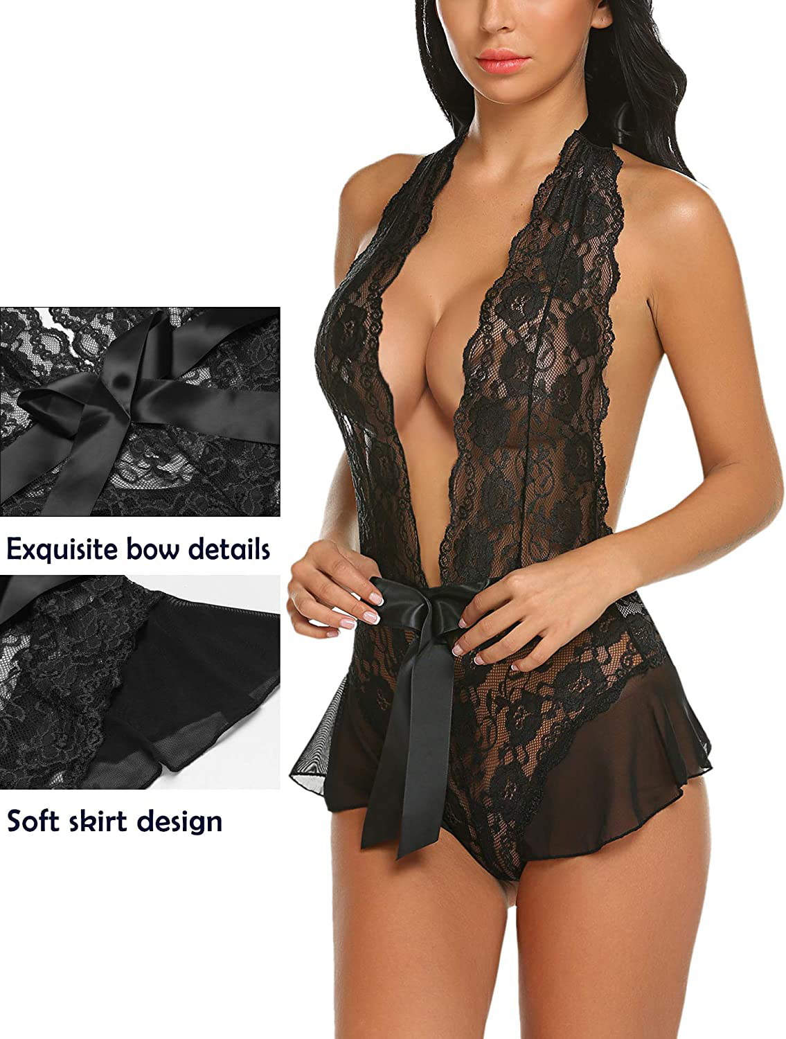 Avidlove Womens One Piece Lingerie Lace Bodysuit Halter V Neck Teddy Lingerie Negligee Babydoll Apparel & Accessories > Clothing > Underwear & Socks > Lingerie Avidlove   