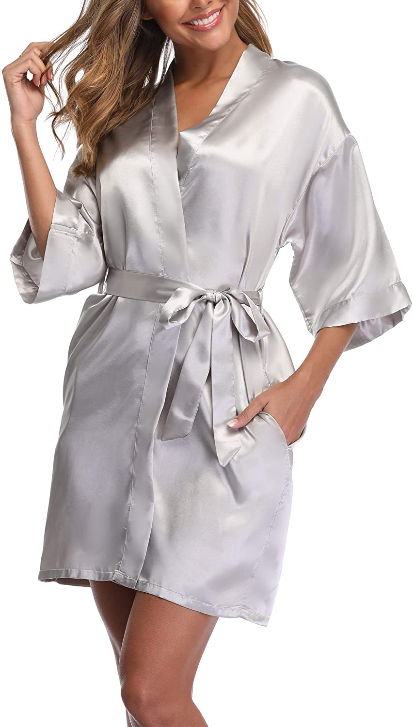 Silky Bridesmaid Robes, Satin Kimono Robe for Women, Pure Colour, Short Apparel & Accessories > Clothing > Sleepwear & Loungewear > Robes ANDOLLY   
