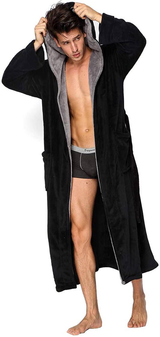 KEMUSI Hooded Herringbone Men'S Soft Spa Full Lenght Bathrobe,Comfy Full Length Warm Nightdress Apparel & Accessories > Clothing > Sleepwear & Loungewear > Robes Kylie Max   
