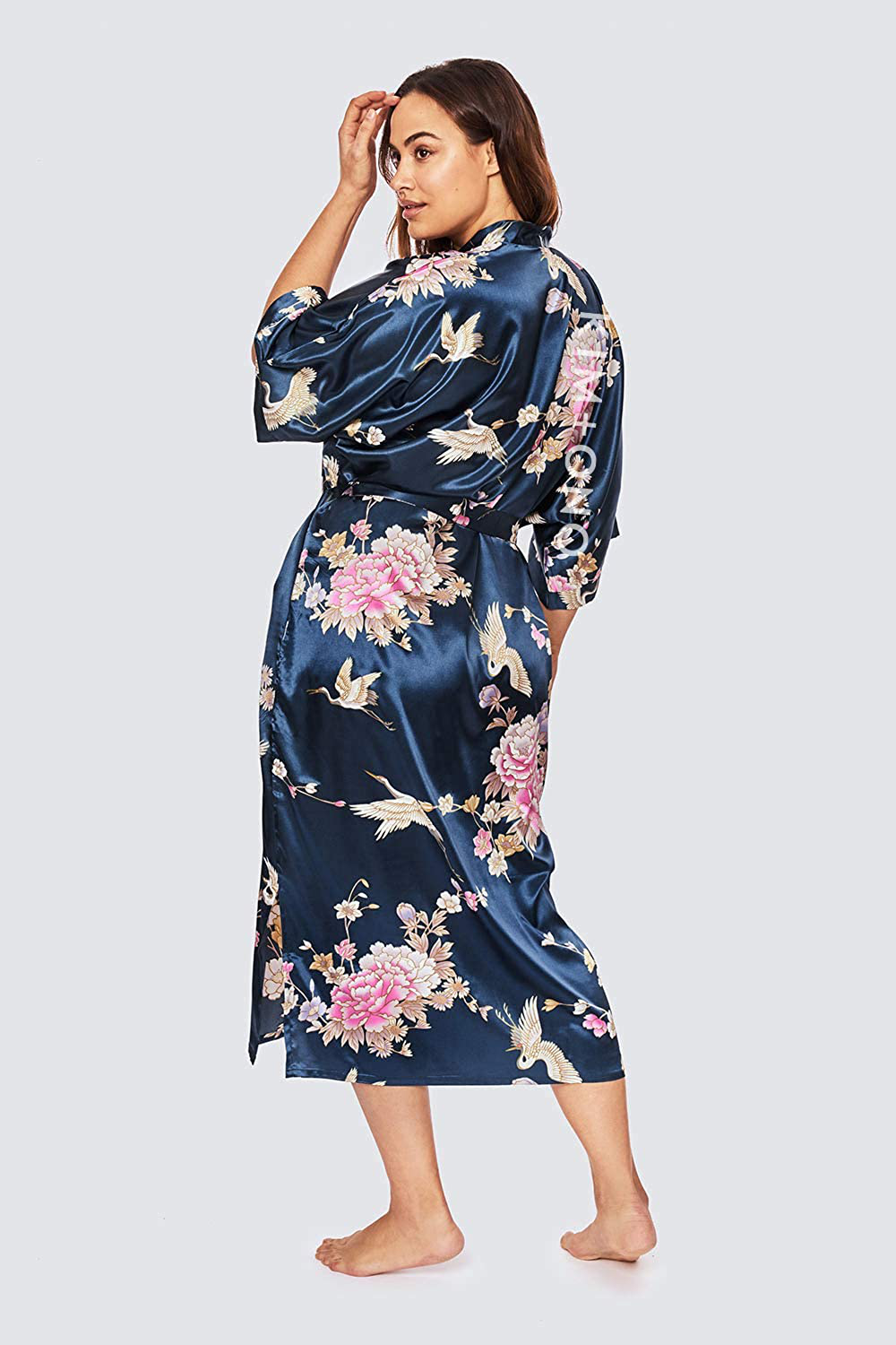 KIM+ONO plus Size Women'S Satin Kimono Robe Long - Floral Apparel & Accessories > Clothing > Sleepwear & Loungewear > Robes KIM+ONO   