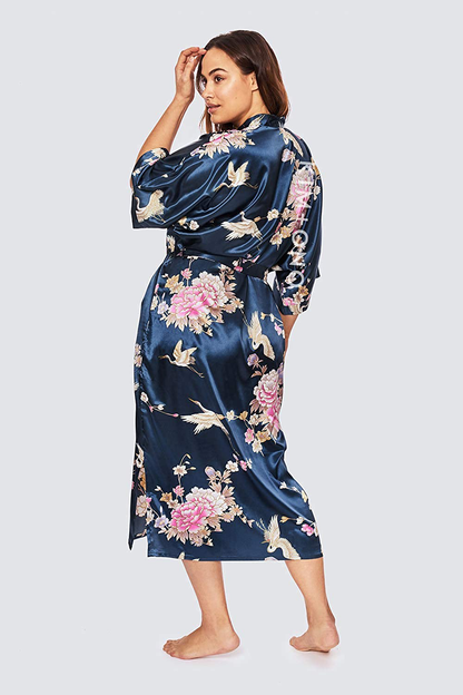KIM+ONO plus Size Women'S Satin Kimono Robe Long - Floral Apparel & Accessories > Clothing > Sleepwear & Loungewear > Robes KIM+ONO   