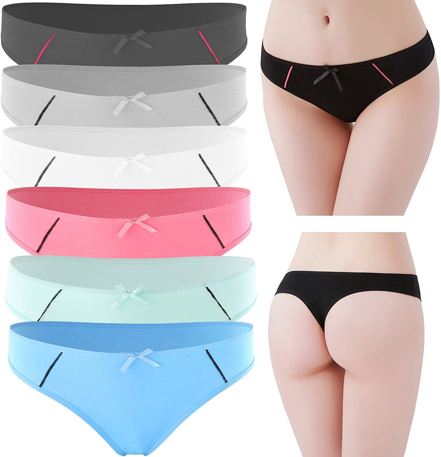 ELACUCOS 6 Pack Women's Thongs Cotton Breathable Panties Bikini Underwear Apparel & Accessories > Clothing > Underwear & Socks > Underwear ELACUCOS   