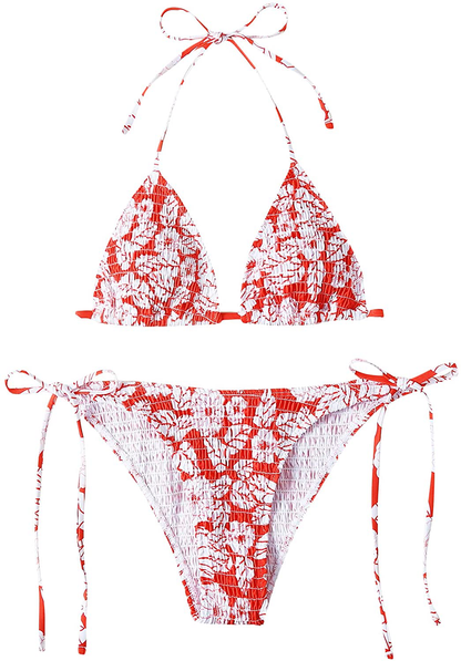 SOLY HUX Women's Halter Triangle Tie Side Bikini 2 Piece Swimsuits Apparel & Accessories > Clothing > Swimwear SOLY HUX Red Floral Medium 