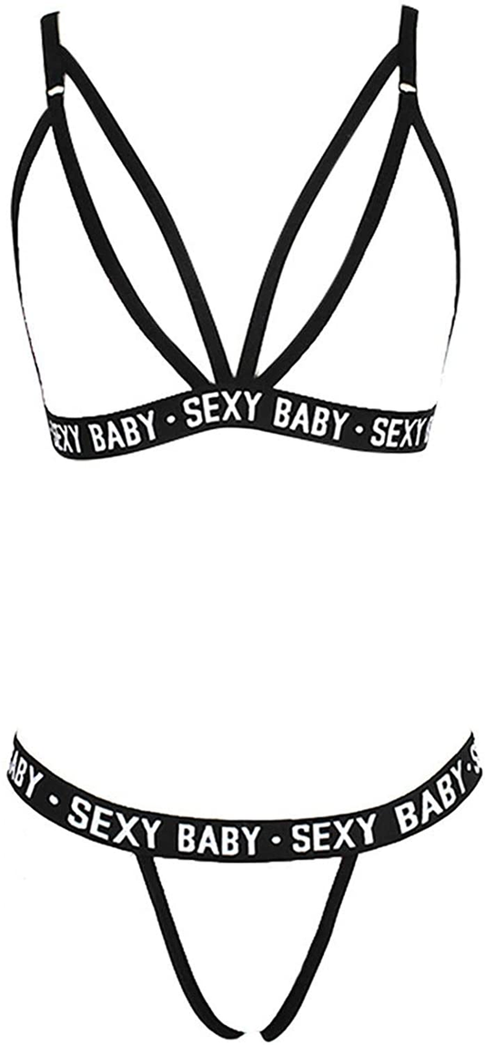 Plus Size Bra and Panty Sets for Women, Push up Sexy Strappy Letters Sports Bras G-String Thong Bikini Matching Sets Apparel & Accessories > Clothing > Underwear & Socks > Lingerie N\C White XX-Large 