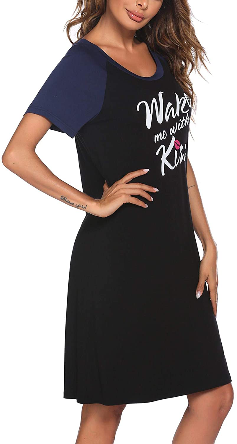 Ekouaer Womens Nightgowns Short Sleeve Nightshirts Printed Sleepwear Soft Sleep Shirts S-3XL Apparel & Accessories > Clothing > Sleepwear & Loungewear > Nightgowns Kylie Max   