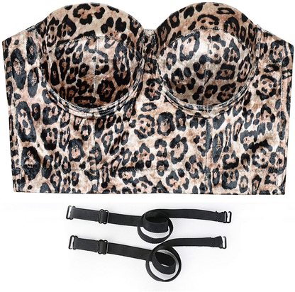 ELLACCI Leopard Pattern Bustier Crop Top Sexy Women'S Corset Top Bra Brown Apparel & Accessories > Clothing > Underwear & Socks > Lingerie ELLACCI   