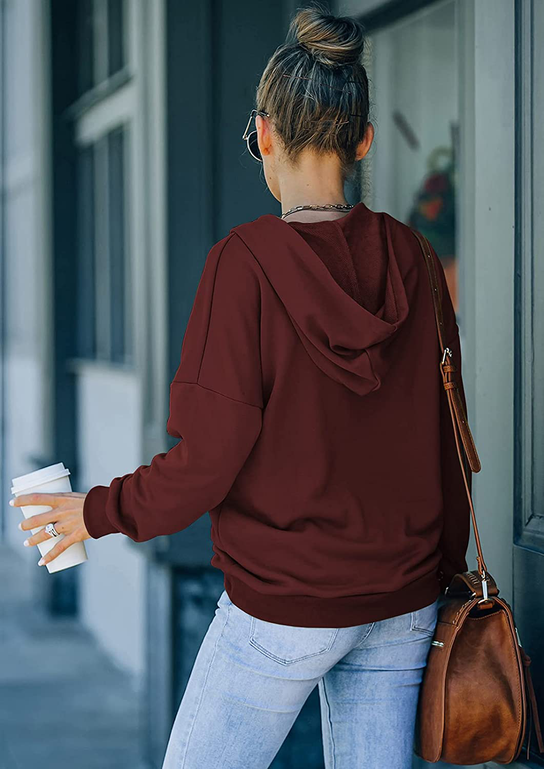 KIRUNDO Women'S Long Sleeve Casual Sweatshirts Women Hoodies Solid Color Button Collar Fall Pullover Tops Apparel & Accessories > Clothing > Activewear Kylie Max   