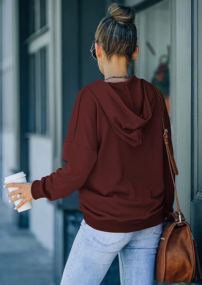 KIRUNDO Women'S Long Sleeve Casual Sweatshirts Women Hoodies Solid Color Button Collar Fall Pullover Tops Apparel & Accessories > Clothing > Activewear Kylie Max   