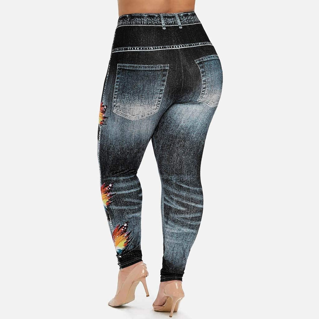 Burband Womens plus Size Stretch Drawstring Stretch Floral Print Jersey Capri Leggings High Rise Skinny Jeans Pants S-5XL Apparel & Accessories > Clothing > Underwear & Socks > Shapewear Burband   