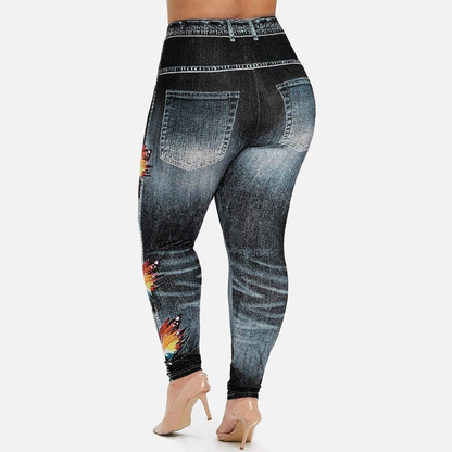 Burband Womens plus Size Stretch Drawstring Stretch Floral Print Jersey Capri Leggings High Rise Skinny Jeans Pants S-5XL Apparel & Accessories > Clothing > Underwear & Socks > Shapewear Burband   