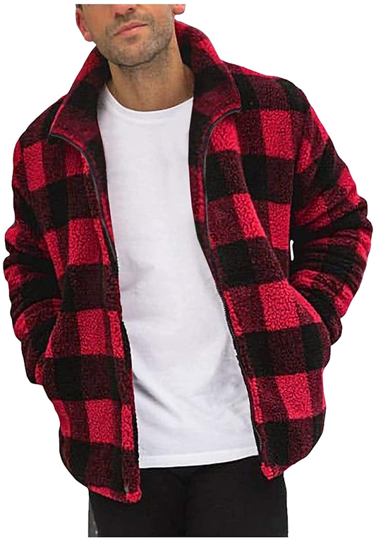 Merthy Mens Fuzzy Sherpa Fleece Jacket Casual Long Sleeve Stand Collar Furry Faux Woolen Cardigan Coat Zipper Teddy Coats Apparel & Accessories > Clothing > Underwear & Socks > Shapewear Merthy Red XX-Large 