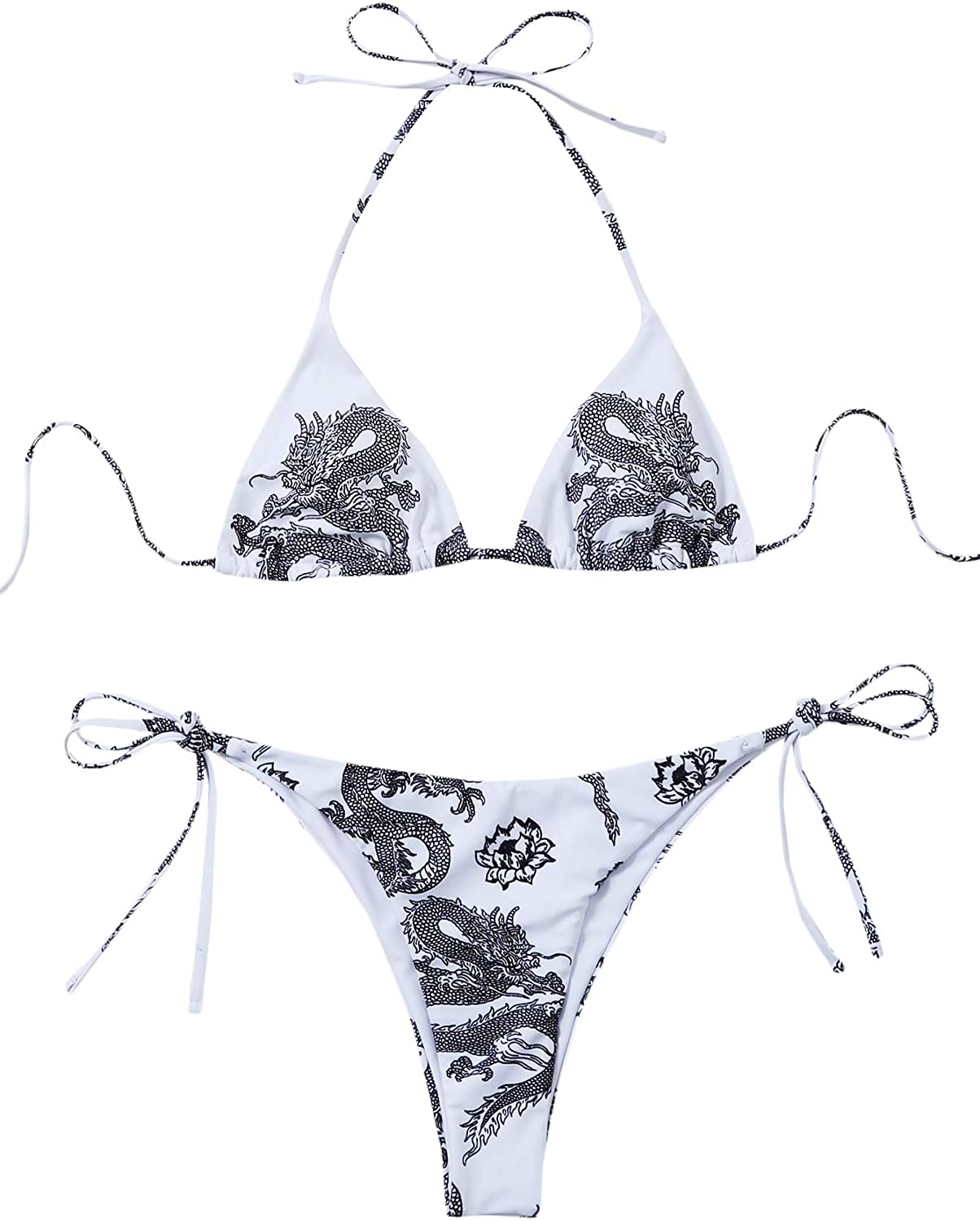 SOLY HUX Women's Halter Triangle Tie Side Bikini 2 Piece Swimsuits Apparel & Accessories > Clothing > Swimwear SOLY HUX White Medium 