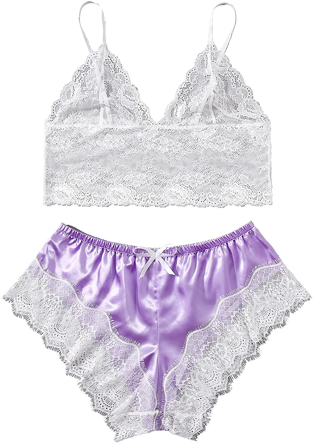 SOLY HUX Women'S plus Size Spaghetti Strap Lace Trim Bralette and Shorts Sleepwear Pajama Lingerie Set Apparel & Accessories > Clothing > Underwear & Socks > Lingerie KYLIE MAX Violet Purple X-Large Plus 