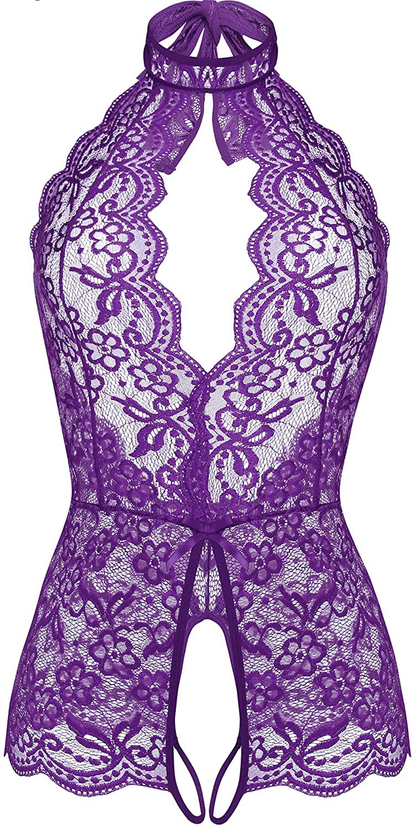LOLLO VITA Women Lingerie Lace Bodysuit One Piece Babydoll Teddy Chemise Sleepwear Apparel & Accessories > Clothing > Underwear & Socks > Lingerie LOLLO VITA Purple XX-Large 