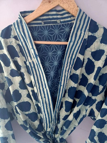 Short Size Indian Handmade Kimono Japanese Kimono Robes Kimono Cardigan Beach Wear Robes Cotton Kimonos Swim Wear Kimonos Indigo Kimono by RANJANACRAFT. (40 Inch Length US Women'S Letter) Apparel & Accessories > Clothing > Sleepwear & Loungewear > Robes Generic   