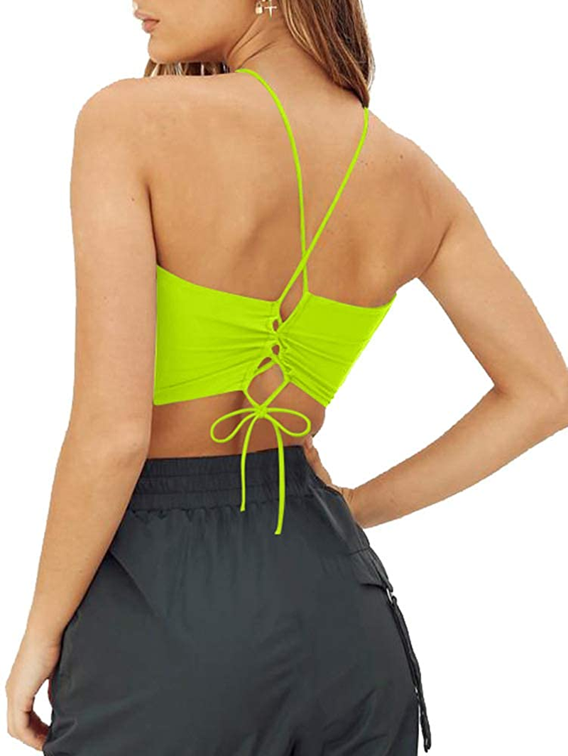 TOB Women'S Sexy Criss Cross Lace up Sling Basic Bow Tie Crop Top Apparel & Accessories > Clothing > Underwear & Socks > Lingerie TOB   