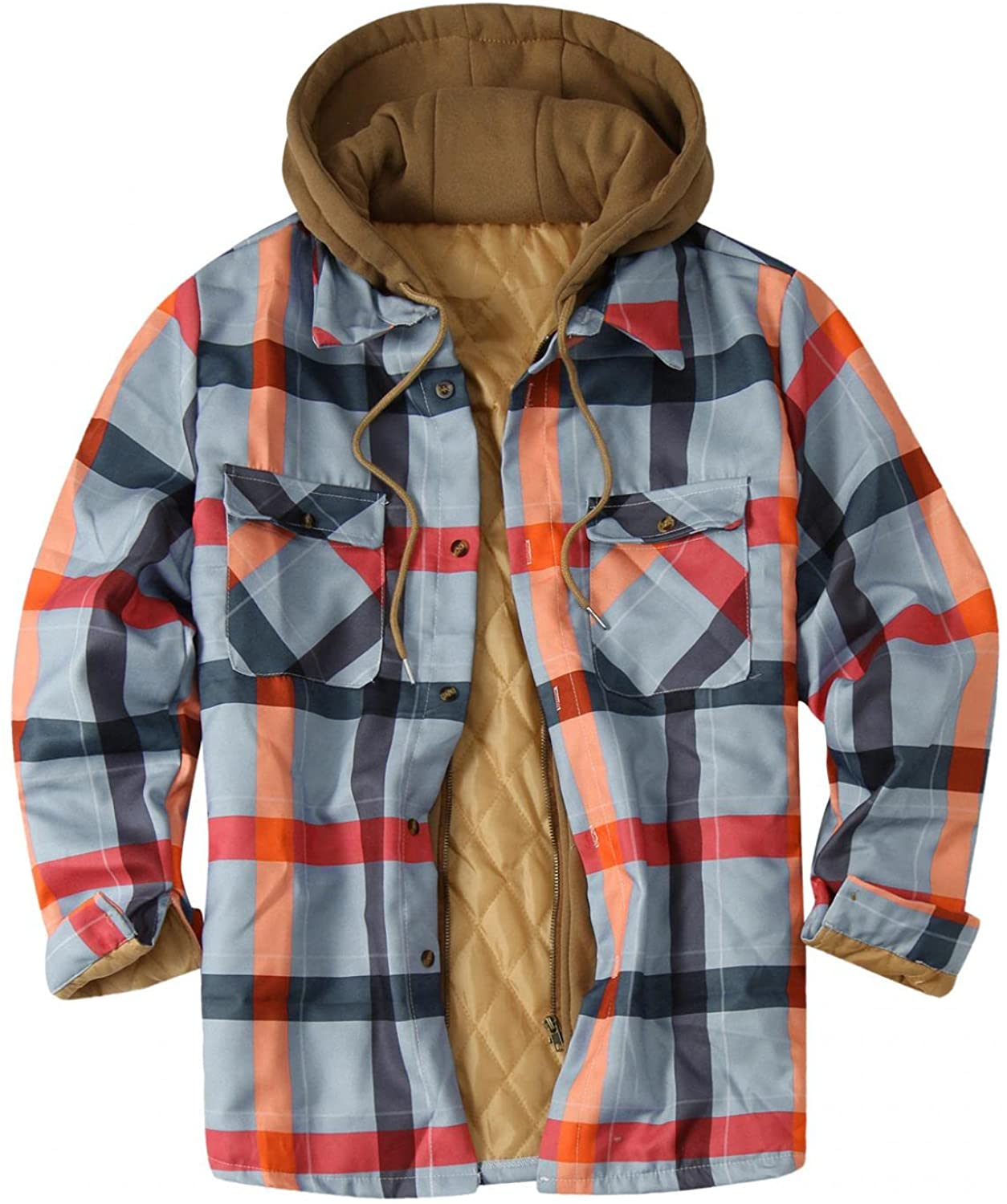 Merthy Mens Big and Tall Berber Lined Flannel Shirts Jacket Casual Long Sleeve Button down Hooded Plaid Parka Coat S-5XL Apparel & Accessories > Clothing > Underwear & Socks > Shapewear Merthy   