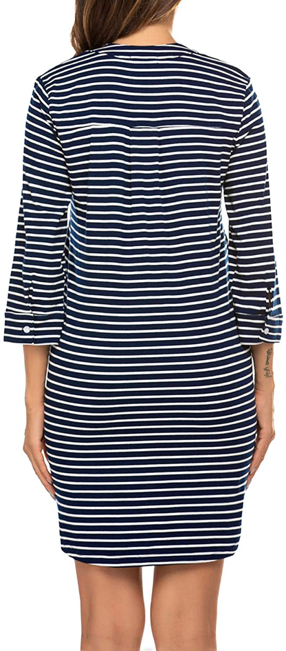 Ekouaer Women'S Nightgown Striped Sleepwear 3/4 Sleeves Nightshirts Soft Button Sleep Dress Apparel & Accessories > Clothing > Sleepwear & Loungewear > Nightgowns Kylie Max   