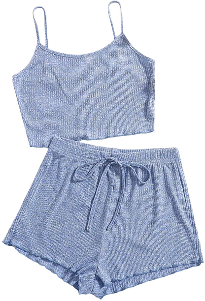 Sweatyrocks Women'S Suit Two Piece Outfits Sleeveless Crop Cami Top and Shorts Set Apparel & Accessories > Clothing > Sleepwear & Loungewear Kylie Max   
