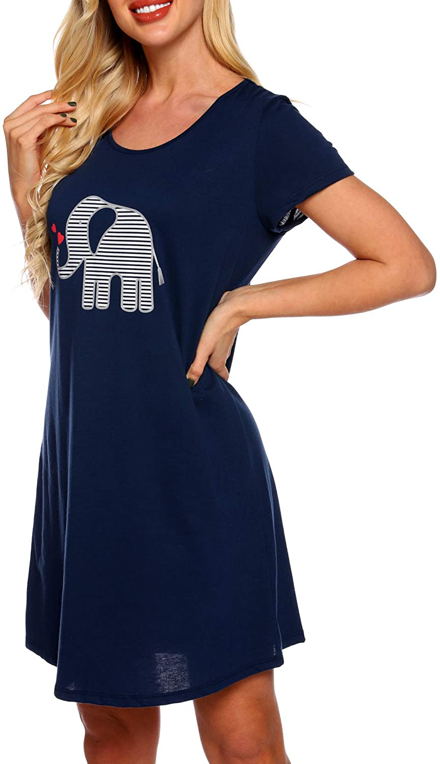 ENJOYNIGHT Sleepwear Women'S Nightgown Printed Sleep Shirt Short Sleeve Sleep Tee Cotton Nightshirt Apparel & Accessories > Clothing > Sleepwear & Loungewear > Nightgowns Kylie Max   