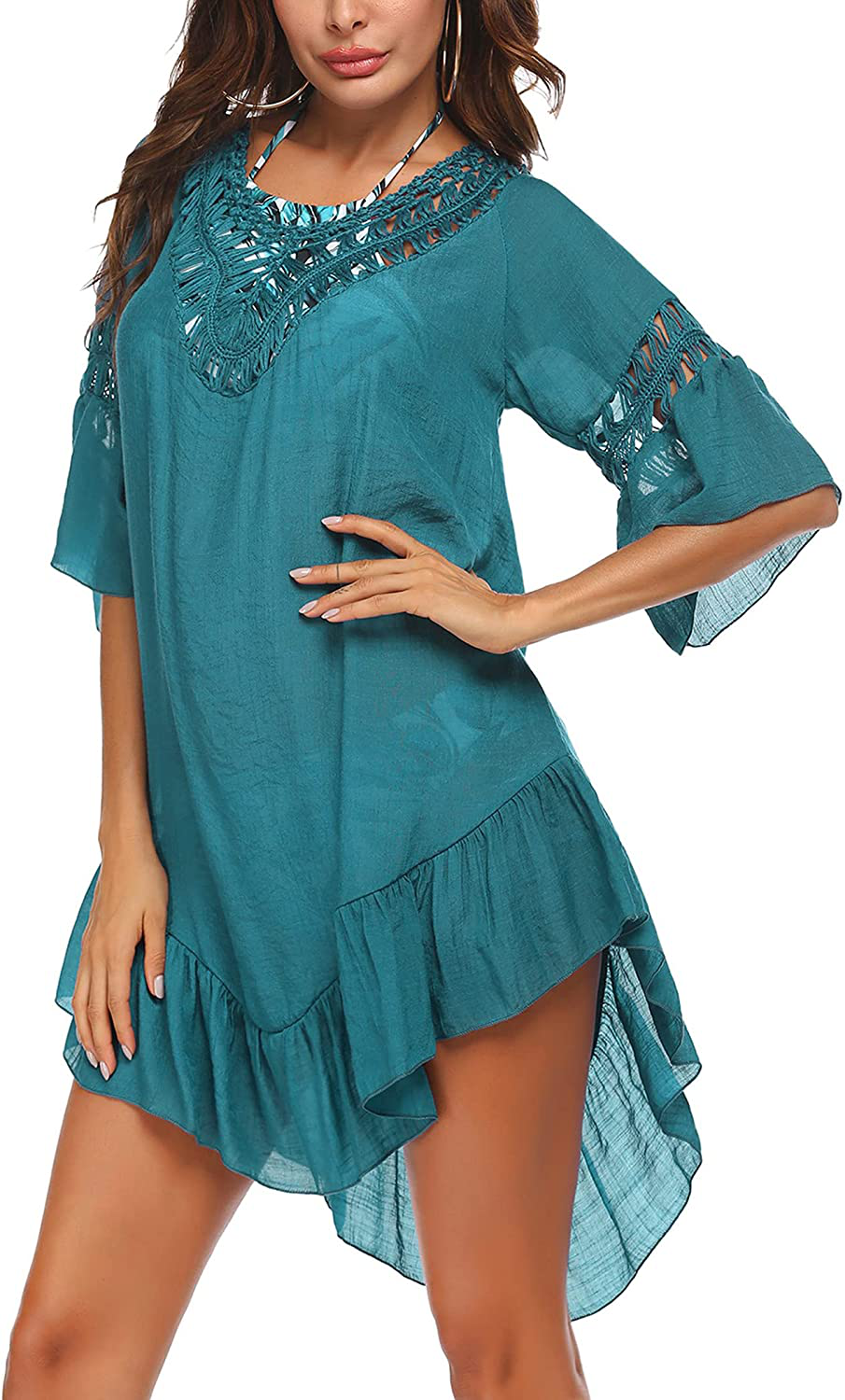 Ekouaer Swimsuit Cover up Women Swimwear Bathing Suit Dress Sexy Bikini Beach Crochet Beachwear Tunic Top Summer Apparel & Accessories > Clothing > Swimwear Kylie Max   