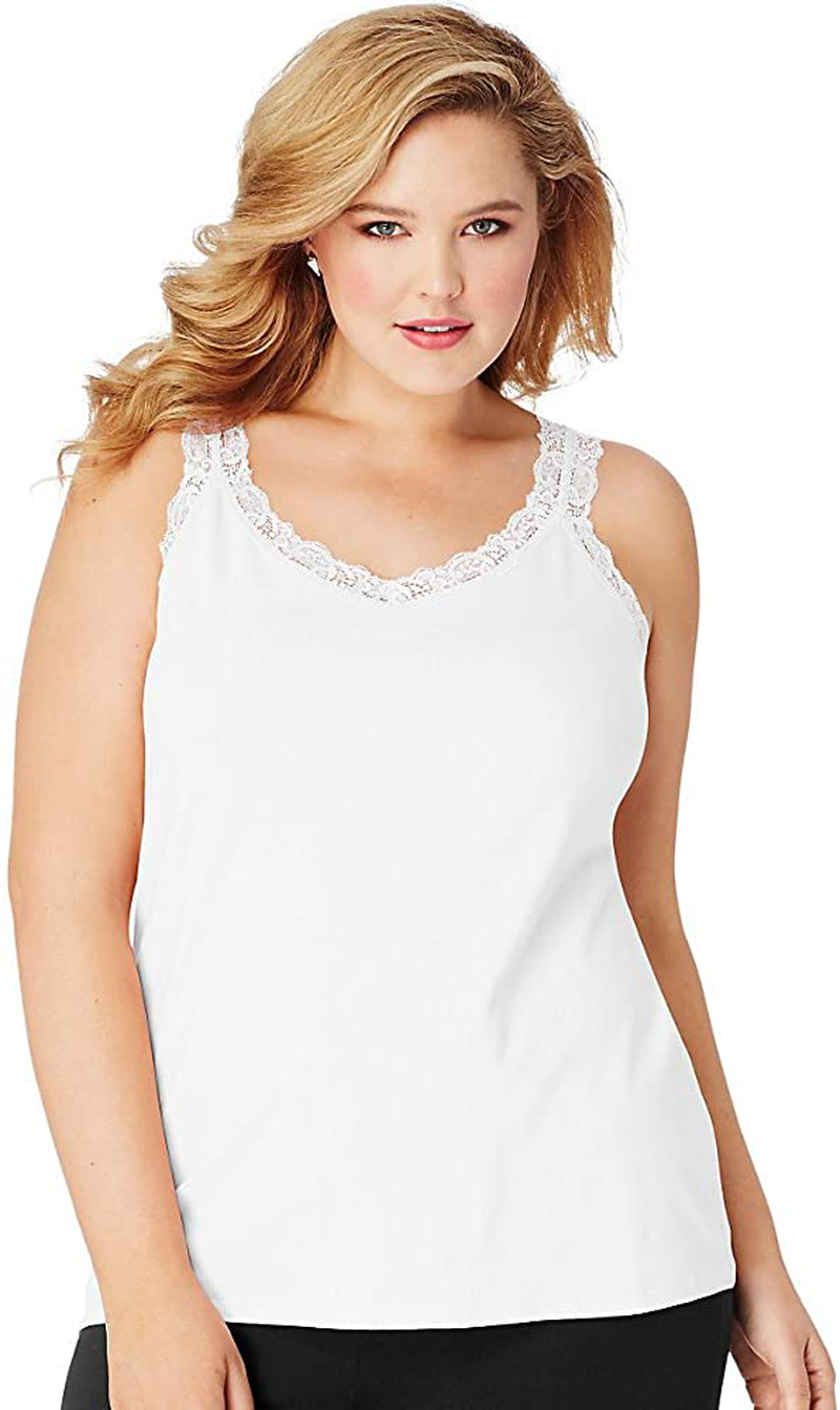 JUST MY SIZE Women'S plus Size Stretch Jersey Lace Trim Tank Apparel & Accessories > Clothing > Activewear Kylie Max   