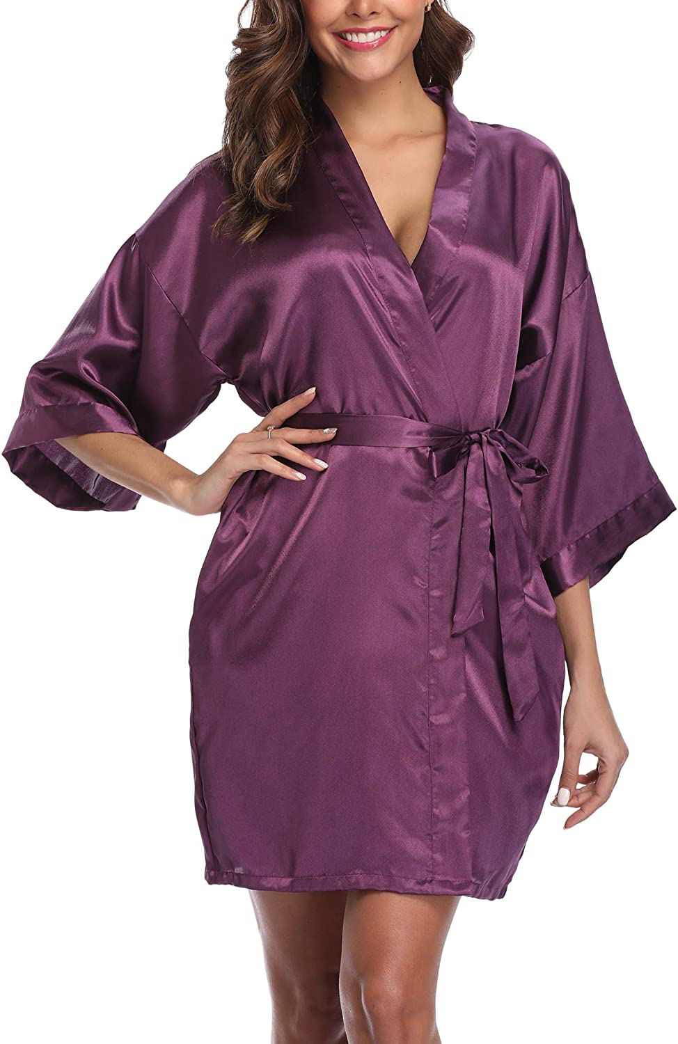 Old-Times Women'S Pure Color Silk Kimono Short Robes for Bridesmaids and Bride Apparel & Accessories > Clothing > Sleepwear & Loungewear > Robes Old-Times   