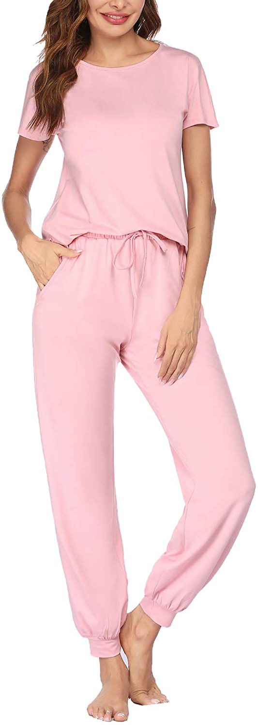 Hotouch Womens Pajamas Set Short Sleeve Cute Printed Tops and Pants 2 Piece PJ Sets Joggers Loungewear Sleepwear with Pockets Apparel & Accessories > Clothing > Sleepwear & Loungewear > Pajamas Kylie Max   