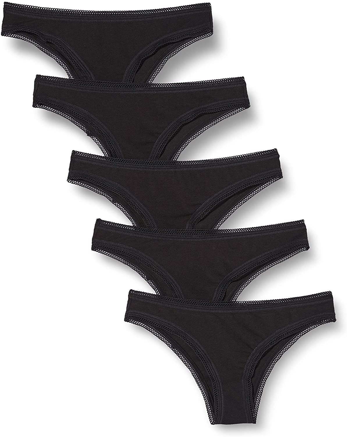 Iris & Lilly Women'S Cotton Brazilian Underwear, Pack of 5 Apparel & Accessories > Clothing > Underwear & Socks > Underwear Iris & Lilly Black X-Small 