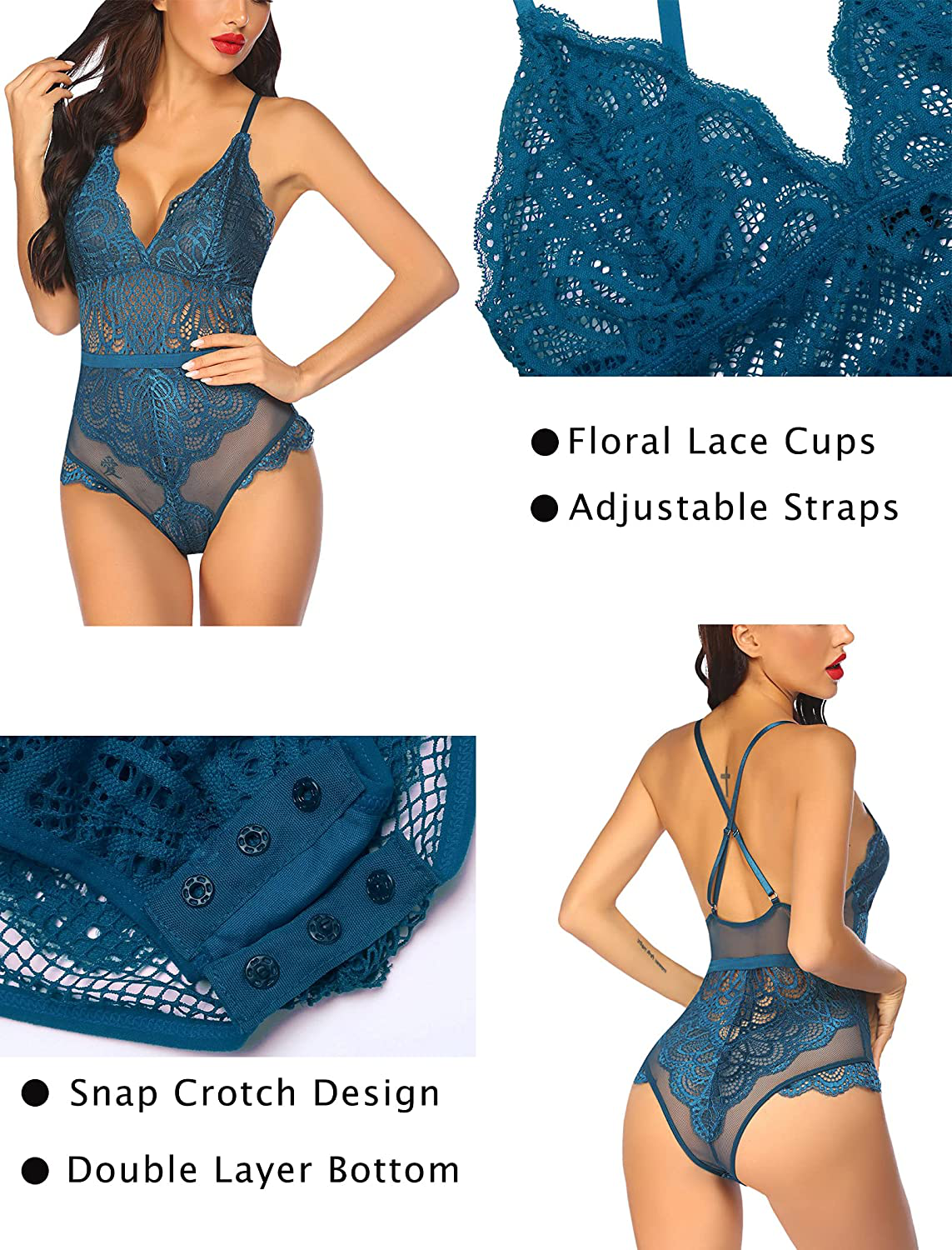 Avidlove Snap Crotch Lingerie Sexy Teddy Bodysuit One Piece Lace Babydoll Apparel & Accessories > Clothing > Underwear & Socks > Lingerie Avidlove   