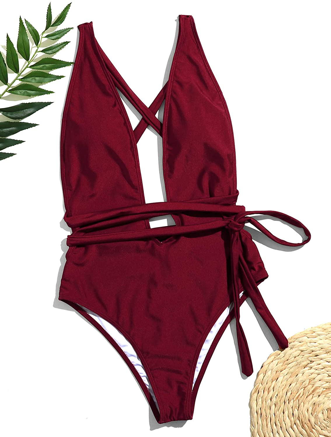 Sweatyrocks Women'S Sexy Basic Criss Cross Tie Knot Front Deep V Open Back One Piece Swimwear Apparel & Accessories > Clothing > Swimwear Kylie Max   