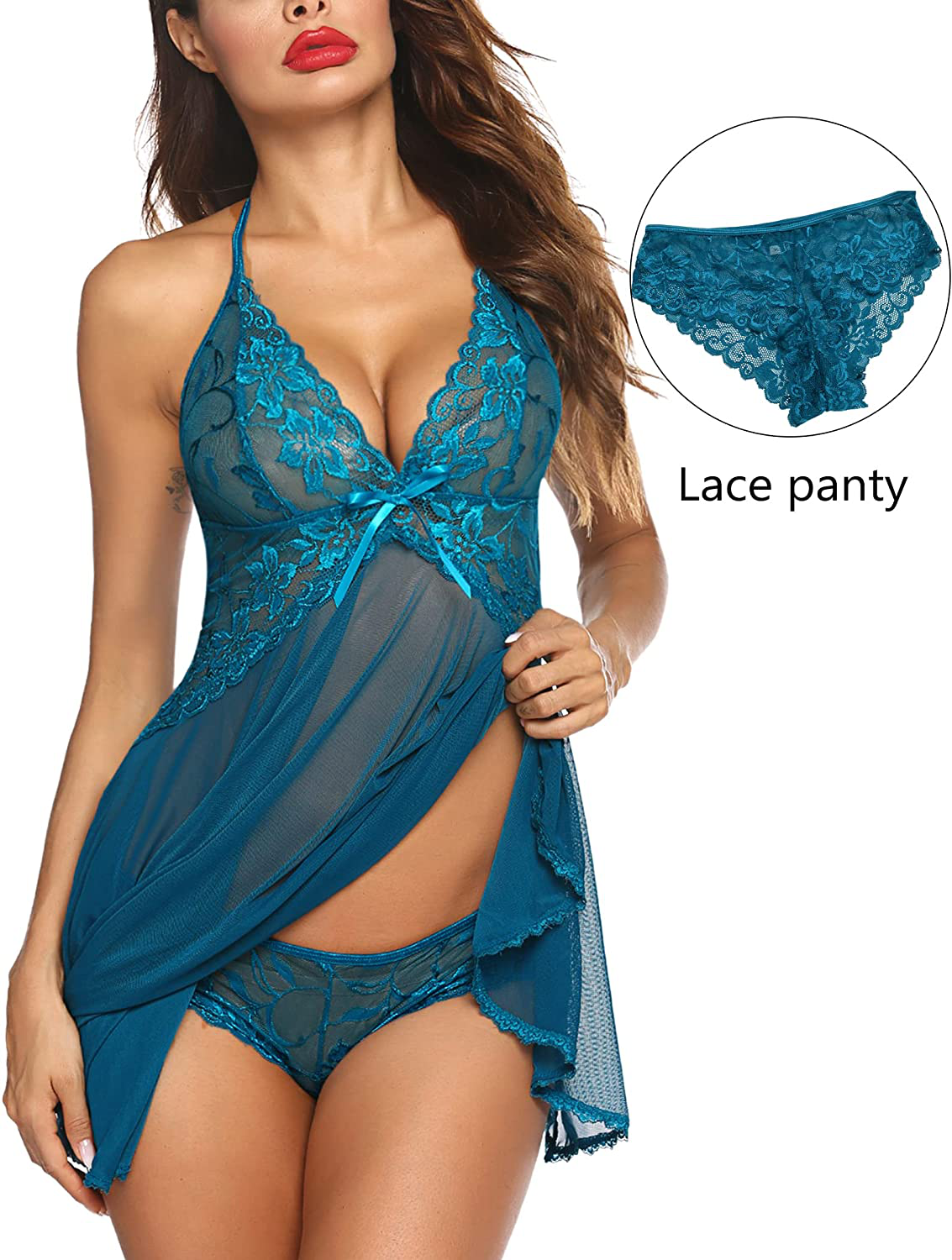 Avidlove Lingerie for Women Lace Babydoll Halter Chemise V Neck Nightgown Sexy Sleepwear Nightdress Apparel & Accessories > Clothing > Underwear & Socks > Lingerie Kylie Max   