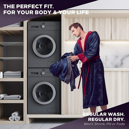LOTUS LINEN Mens Plush Robe, Soft Hooded Long Robes for Men, Luxury Mens Bathrobes Apparel & Accessories > Clothing > Sleepwear & Loungewear > Robes Kylie Max   