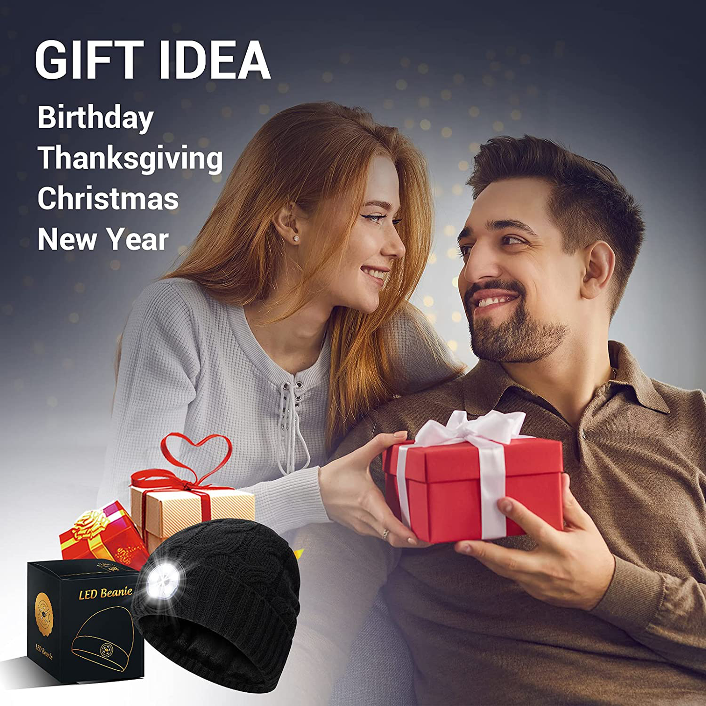 Gifts for Men Beanie Hat with Light - Christmas Stocking Stuffers Dad Gifts for Women Husband Boyfriend Brother Him Grandpa Headlamp Warm Winter Cap, Flashlight Hat for Fishing Running Camping Arts & Entertainment > Party & Celebration > Gift Giving WINCHY   